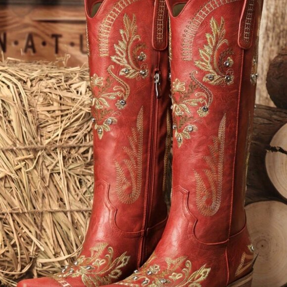 Women's Wide Calf Knee High Cowgirl Boots Sz 6-10 - Picture 6 of 16